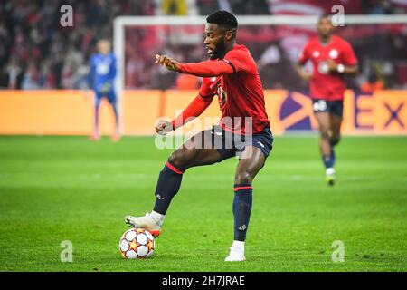 Lille, Frankreich, 23. November 2021, Jonathan BAMBA von Lille während des UEFA Champions League-, Gruppen-G-Fußballspiels zwischen Lille LOSC und dem FC Salzburg am 23. November 2021 im Pierre Mauroy-Stadion in Villeneuve-d'Ascq bei Lille, Frankreich - Foto Matthieu Mirville / DPPI Stockfoto