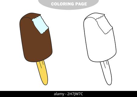 Einfache Malseite. Eis mit Eiscreme mit Biss Linie Kunst skizzieren Cartoon-Illustration. Farbe und schwarz-weiße Version Stock Vektor