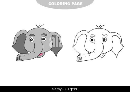 Einfache Malseite. Elephant to be colored, das Malbuch für Kinder im Vorschulalter mit einfachem Gaming-Level. Farbe und schwarz-weiße Version Stock Vektor