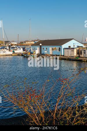 Frisches Fischrestaurant und -Geschäft in bembridge auf der Insel wight Coastline, flattern Cafe und Fischhändler an der Küste der Insel wight bembridge. Stockfoto