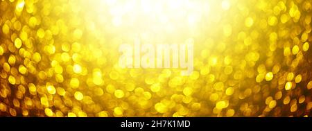 Abstrakt festlich elegant goldenen Hintergrund von verschwommen mit Bokeh Lichter und Sterne Textur, Banner Stockfoto