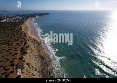 Luftaufnahme Fischerpfad algarve portugal lagos Porto Mós Strand Praia da Luz Rocha Negra. Stockfoto