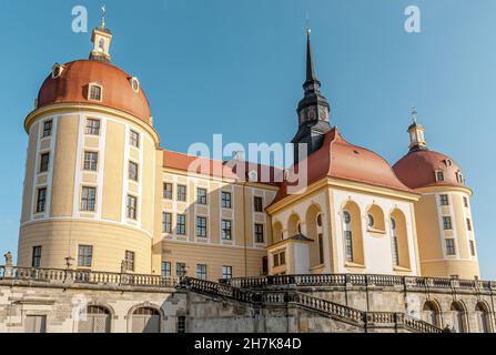 Jagd- und Lustschloss Moritzburg bei Dresden, Sachsen, Deutschland Stockfoto