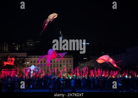 4. Dezember 2019, Lyon, Frankreich, Lichterfest. Show auf dem Place Bellecour. Stockfoto