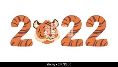 2022 Neujahrsbanner mit Figuren und Tiger Stock Vektor