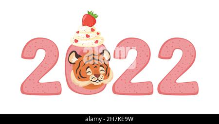 2022 Neujahrsbanner mit Figuren und Tiger Stock Vektor