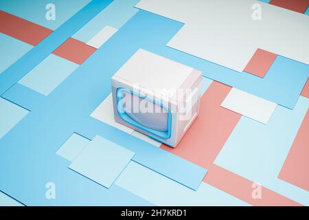 Abstraktes dreidimensionales Rendern von pastellfarbenen Retro-Fernsehern Stockfoto
