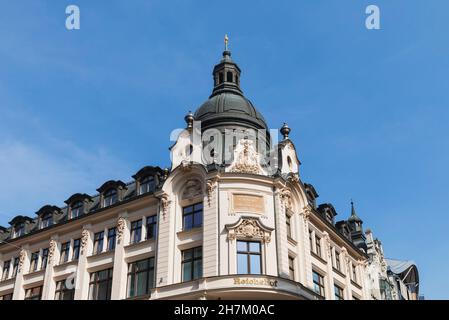 Deutschland, Sachsen, Leipzig, Einkaufszentrum Specks Hof mit Café Riquethaus im Hintergrund Stockfoto