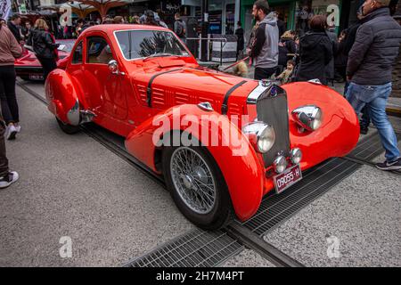 Melbourne Car Show Vatertag. Delage Oldtimer. St Kilda, Victoria, Australien - 2nd. September 2018. Stockfoto