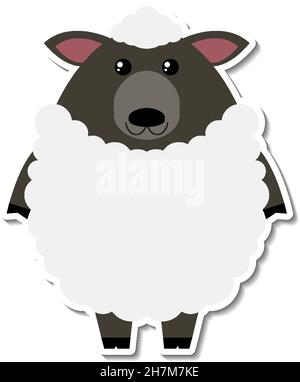 Mollige Schafe Tier Cartoon Aufkleber Illustration Stock Vektor