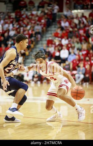 BLOOMINGTON, UNITED STATES - 2021/11/23: Indiana Hoosiers Wache Khristian Lander (4) spielt gegen Jackson State während eines NCAA Basketballspiels am 23. November 2021 in Bloomington, Ind. IU schlug Jackson State 70-35 Stockfoto