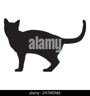 Katzen Silhouetten auf weißem Hintergrund. Katze stehend Zeichen. Flacher Stil. Stockfoto