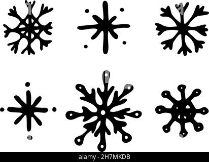 Doodle Schneeflocken schwarz einfaches Symbol, Vektor-Illustration gesetzt isoliert auf weißem Hintergrund Stock Vektor