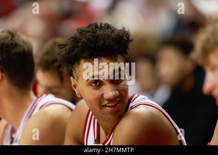 Bloomington, Usa. 23rd. November 2021. Indiana Hoosiers Forward Trayce Jackson-Davis (No.23) gesehen während der National Collegiate Athletic Association (NCAA) Basketballspiel in Bloomington. IU schlug Jackson State 70:35. Kredit: SOPA Images Limited/Alamy Live Nachrichten Stockfoto