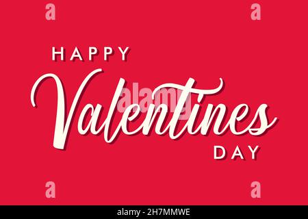 Happy Valentines Day – Typografie-Poster und -Karte mit handgeschriebenem Kalligrafietext, isoliert auf rotem Hintergrund. Vektordarstellung Stock Vektor
