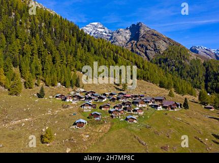 / Hamlet Fafleralp bei Blatten, Loetschental, UNESCO Weltkulturerbe Jungfrau-Aletsch, Wallis, Schweiz Stockfoto