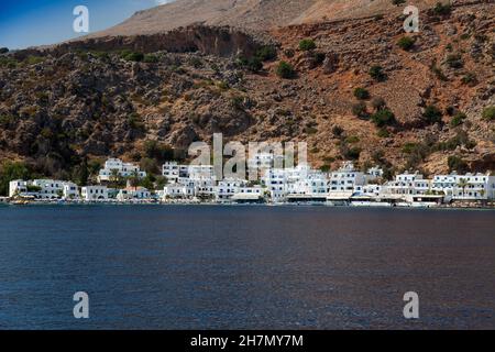 Dorf an der Küste, Loutro, Kreta, Kreta, Griechenland Stockfoto