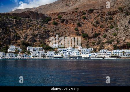 Dorf an der Küste, Loutro, Kreta, Kreta, Griechenland Stockfoto