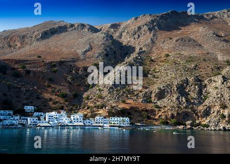 Dorf an der Küste, Loutro, Kreta, Kreta, Griechenland Stockfoto