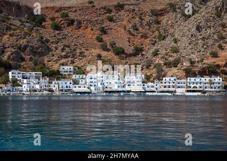 Dorf an der Küste, Loutro, Kreta, Kreta, Griechenland Stockfoto