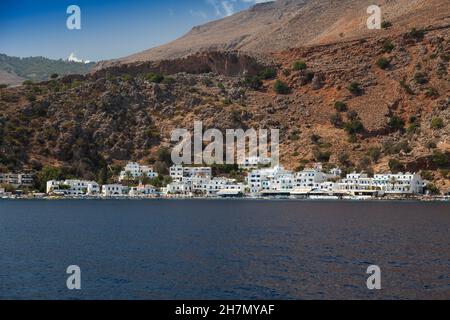 Dorf an der Küste, Loutro, Kreta, Kreta, Griechenland Stockfoto