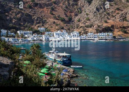 Dorf an der Küste, Loutro, Kreta, Kreta, Griechenland Stockfoto