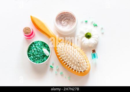 Naturkosmetik, Kamm-, Haut- und Körperpflegekonzept Stockfoto