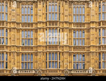 Houses of Parliament Außenfassade Close Up, Westminster, London, Großbritannien Stockfoto