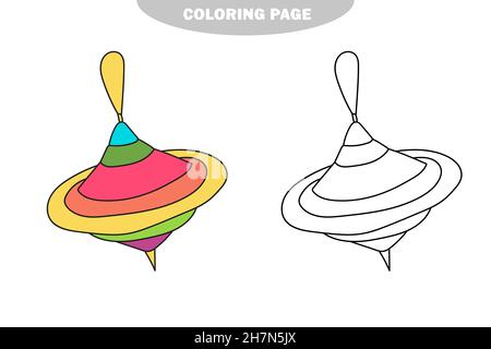 Einfache Malseite. Vektor isolierte Illustration, niedliche Karikatur von hirligig Spielzeug. Farbe und schwarz-weiße Version Stock Vektor