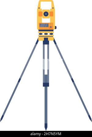 Tacheometer, Theodolit auf Stativ, Geologische Untersuchung, technische Geräte für die Messung und Forschung flache Art Vektor Illustration Stock Vektor