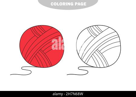 Einfache Malseite. Cartoon-Vektor für Kinder umreißen Illustration Ball Garn auf weiß. Farbe und schwarz-weiße Version Stock Vektor