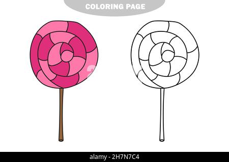 Einfache Malseite. Line Art schwarz-weißer Lollipop. Malbuch Seite für und Kinder. Vektorgrafik. Farbe und schwarz-weiße Version Stock Vektor