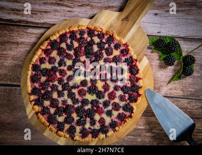 Hausgemachte Kuchen closeup auf Brombeeren. Stockfoto