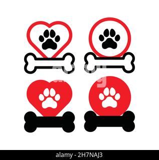 Dog, Puppy, Pet Paw Silhouette. Symbole eingestellt. Tags. Ich liebe meinen Hund. Hund Mama Stock Vektor