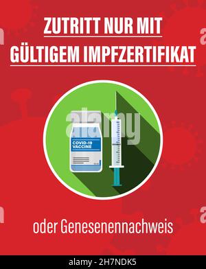 schild oder Aufkleber mit deutschem Text für DEN ZUGANG MIT GÜLTIGEM IMPFPASS ODER NACHWEIS DER GENESUNG, 2G Regel covid-19 Messen Vektordarstellung Stock Vektor