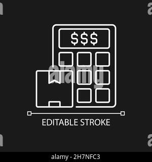 Versandkosten Kalkulator weißes lineares Symbol für dunkles Thema Stock Vektor