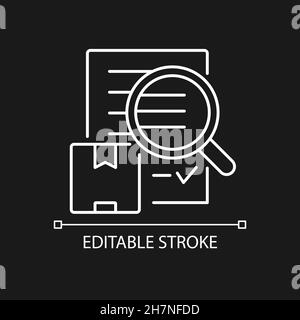 Shipping Audit Cargo Transport control weißes lineares Symbol für dunkles Thema Stock Vektor