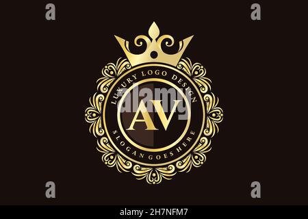 AV Initial Letter Gold kalligraphisch feminin floral handgezeichnete heraldische Monogramm antiken Vintage-Stil Luxus-Logo-Design Premium Stock Vektor