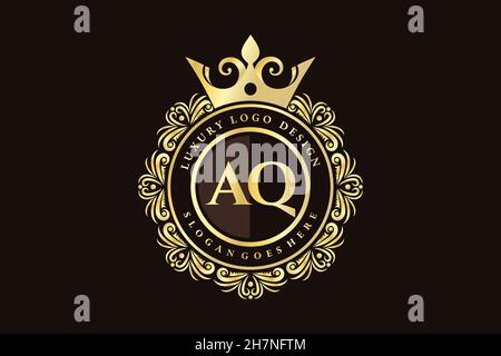 AQ Initial Letter Gold kalligraphisch feminin floral handgezeichnet heraldisch Monogramm antiker Vintage-Stil Luxus-Logo-Design Premium Stock Vektor