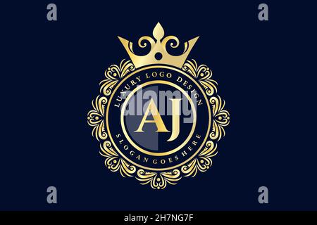 AJ Initial Letter Gold kalligraphisch feminin floral handgezeichnete heraldische Monogramm antiken Vintage-Stil Luxus-Logo-Design Premium Stock Vektor