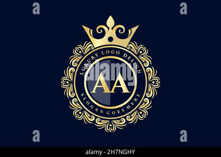 AA Initial Letter Gold kalligraphisch feminin floral handgezeichnete heraldische Monogramm antiken Vintage-Stil Luxus-Logo-Design Premium Stock Vektor