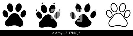 Paw-Drucksymbole eingestellt. Verschiedene Tierpfoten. Vektorgrafik Stock Vektor