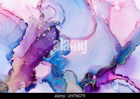 Nahaufnahme von bunten Alkoholtinten abstrakter Textur, trendige Tapete. Art for Design Projekt als Hintergrund für Einladung oder Grußkarten, Poster, Stockfoto