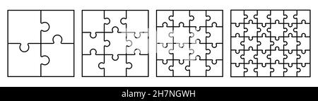 Puzzle-Teile-Set. Vektorsymbole umreißen. Puzzles Gittersammlung isoliert auf weißem Hintergrund Stock Vektor