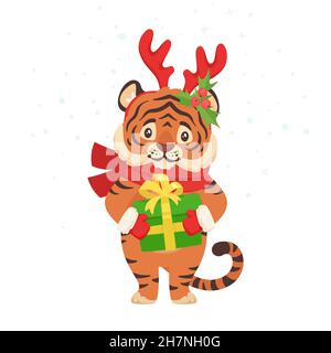 Vektor Neujahr oder Weihnachten niedlichen Tiger Stock Vektor