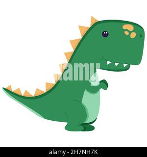 Niedlicher Dinosaurier zum Dekorieren des Kindergartens, mesozoische Aufkleber für Kinder, Illustration in einem flachen Stil isoliert auf einem weißen. Stock Vektor