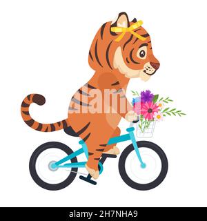 Vektor niedlichen Cartoon Tiger Reiten ein Fahrrad Stock Vektor