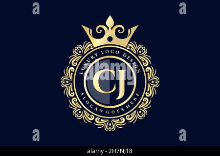 CJ Initial Letter Gold kalligraphisch feminin floral handgezeichnetes heraldisches Monogramm antiker Vintage-Stil Luxus-Logo-Design Premium Stock Vektor