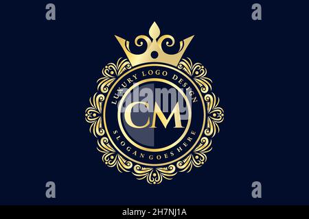 CM Initial Letter Gold kalligraphisch feminin floral handgezeichnete heraldische Monogramm antiken Vintage-Stil Luxus-Logo-Design Premium Stock Vektor