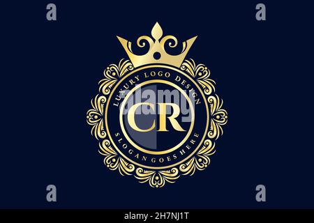 CR Initial Letter Gold kalligraphisch feminin floral handgezeichnete heraldische Monogramm antike Vintage-Stil Luxus-Logo-Design Premium Stock Vektor